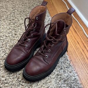 Madewell Burgundy Leather Lace-up Combat Boots
